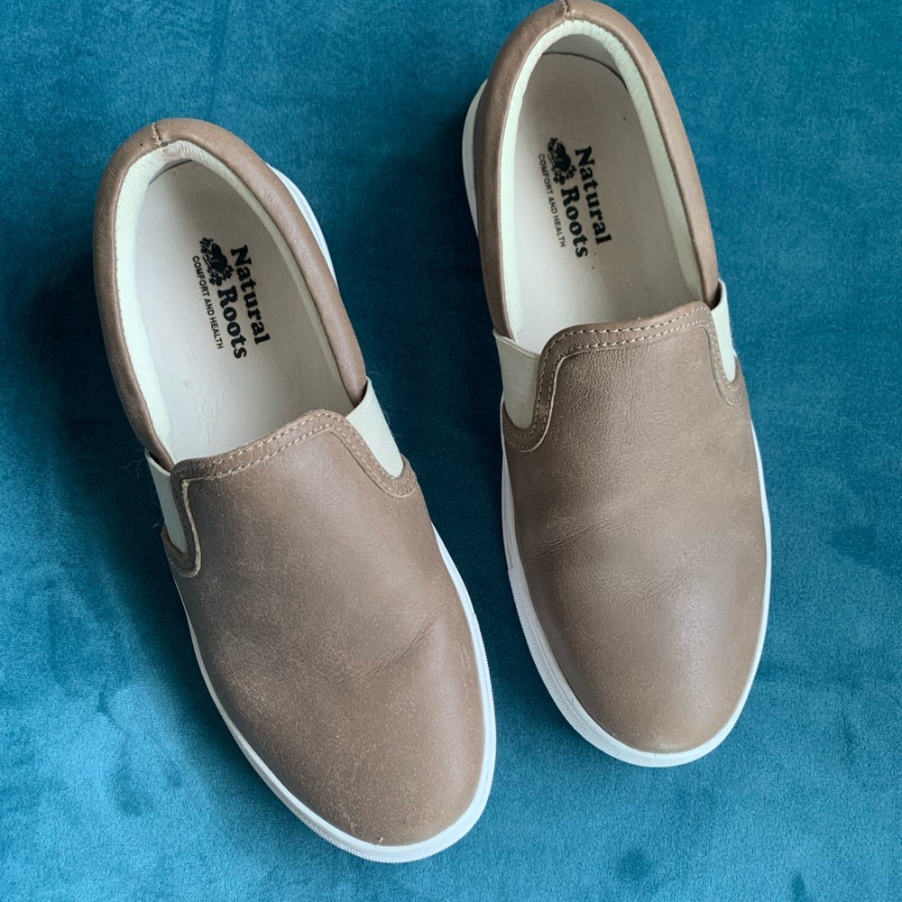 Roots Leather slip on loafers.